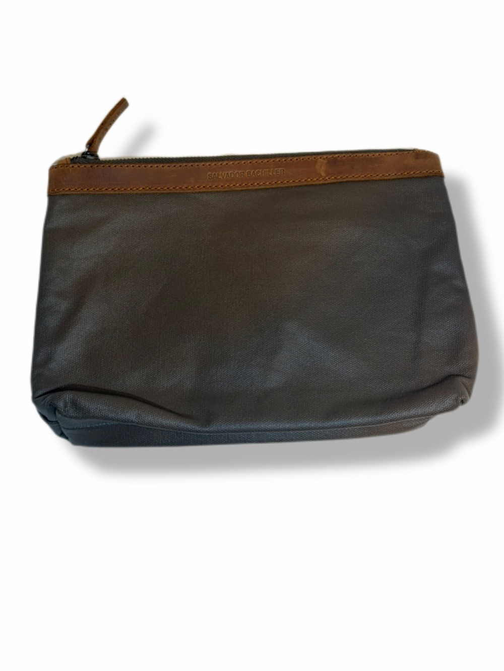Salvador Bachiller Brown Waxed Canvas Leather Trim Travel Toiletry Bag